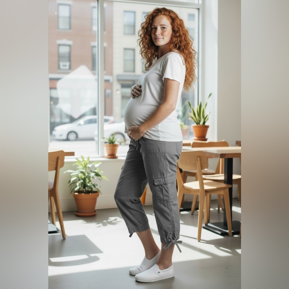 Liz Lange Maternity x Target Dark Gray Cargo Capris Drawstring Hem Small Y2K